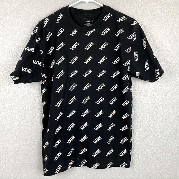 Vans Cotton Premium Signature Print Crew Neck Short Sleeve T-Shirt Black Medium - Picture 1 of 4